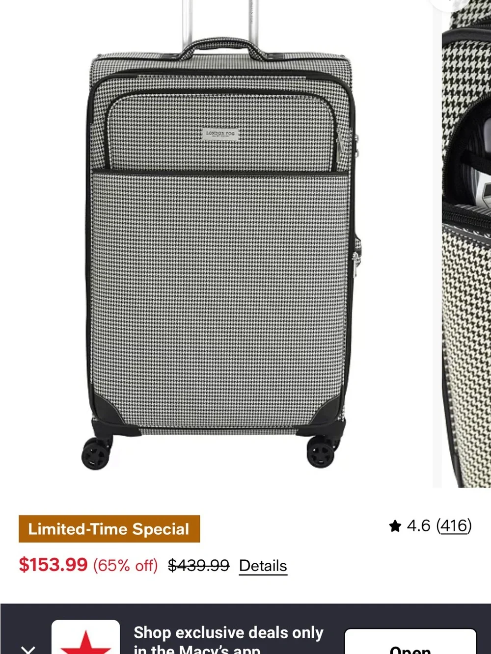 London Fog Black & White Checked Upright Carry-On Set